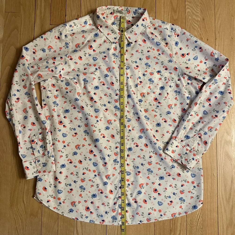 LL Bean Women’s Button Up White Floral Wrinkle Free Long Sleeved Blouse, Size XL - Picture 4 of 7